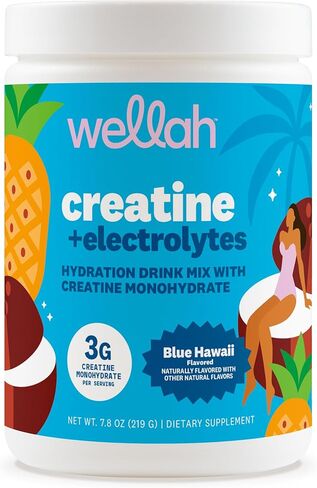 Wellah Creatine + مسحوق الإلكتروليتات (الفراولة وجوز الهند) 30 حصة - مزيج مشروب الترطيب مع 3 جرام من الكرياتين مونوهيدرات in Kuwait