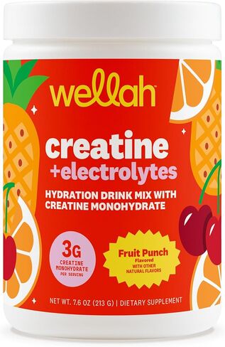 Wellah Creatine + مسحوق الإلكتروليتات (الفراولة وجوز الهند) 30 حصة - مزيج مشروب الترطيب مع 3 جرام من الكرياتين مونوهيدرات in Kuwait