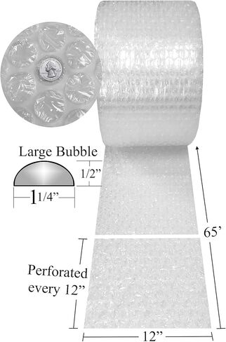 Uboxes Bubble Cushioning Wrap 12" x 65' Large Bubbles 1/2" Perforated Every 12", Clear in Saudi Arabia