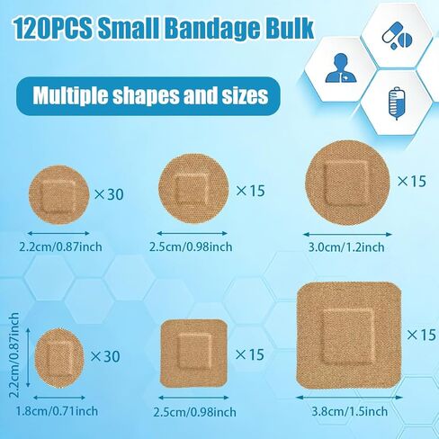 120Pcs Small Circle Bandage Bulk Round Oval and Square Fabric Adhesive Flexible Breathable Bandages 6 Sizes for Face Nose Hands Small Wound in Saudi Arabia