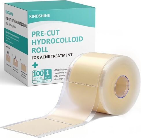 2in x 16.5ft Hydrocolloid Roll,100 Pcs Pre-Cut Pimple Patches Roll, Cut-to-Size Hydrocolloid Acne Patches for Face & Body, Vegan, Cruelty-Free & Invisible, Zit Covers for Chin, Back, Forehead in Saudi Arabia