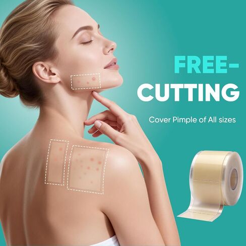 2in x 16.5ft Hydrocolloid Roll,100 Pcs Pre-Cut Pimple Patches Roll, Cut-to-Size Hydrocolloid Acne Patches for Face & Body, Vegan, Cruelty-Free & Invisible, Zit Covers for Chin, Back, Forehead in Saudi Arabia