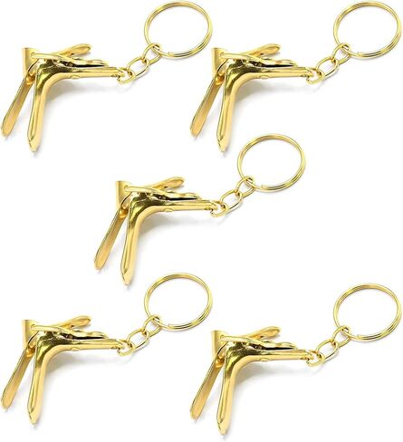 Set Of 5 Pcs Gold Speculum Keychain Stainless Steel - Gift For Doctor & Midwife in Saudi Arabia