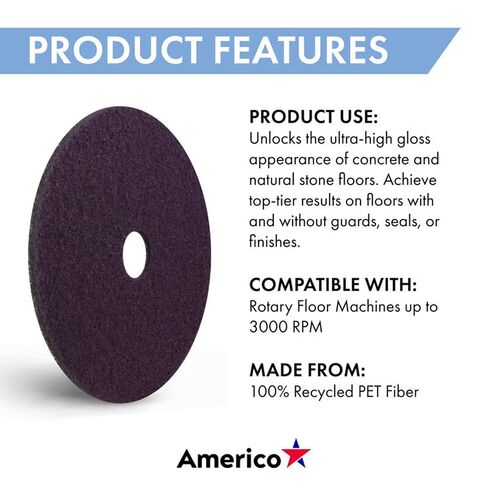 وسادة تلميع بلاك دايموند 8000 أرجوانية عالية اللمعان من أميريكو، قطر 43.18 سم، 8000 حبيبة، وسادتان/علبة، صنع في الولايات المتحدة الأمريكية in Kuwait