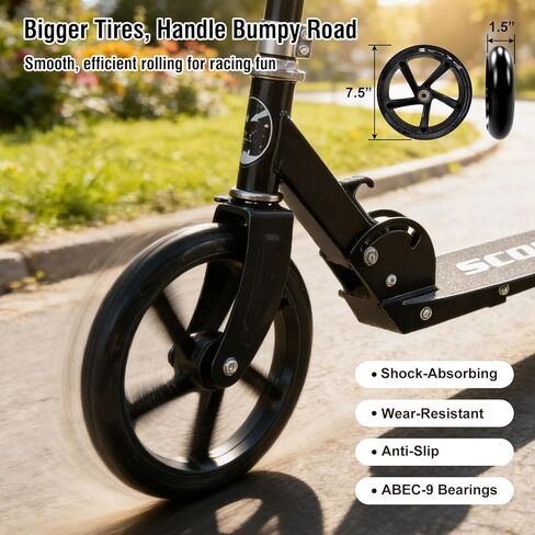 Scooter for Age 6+, Folding Kick Scooters for Kids 8-12,Teens, Adults up to 250Lbs,3 Adjustable Heights, Rear Brake, Wide Antislip Deck, Lightweight Scooter for Boys Girls in Saudi Arabia