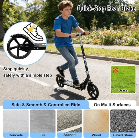 Scooter for Age 6+, Folding Kick Scooters for Kids 8-12,Teens, Adults up to 250Lbs,3 Adjustable Heights, Rear Brake, Wide Antislip Deck, Lightweight Scooter for Boys Girls in Saudi Arabia