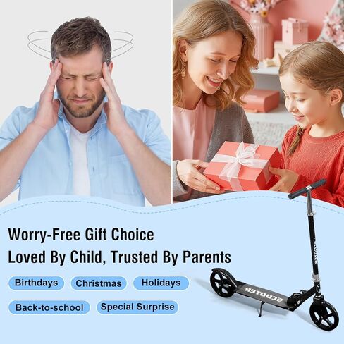 Scooter for Age 6+, Folding Kick Scooters for Kids 8-12,Teens, Adults up to 250Lbs,3 Adjustable Heights, Rear Brake, Wide Antislip Deck, Lightweight Scooter for Boys Girls in Saudi Arabia