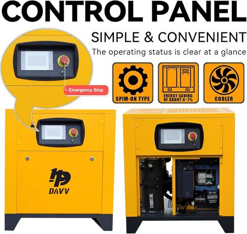 نظام ضاغط الهواء اللولبي الدوار ذو التردد المتغير DAVV PM - 10HP/7.5KW، 39CFM @125PSI، خزان ASME سعة 80 جالونًا مع مجفف مبرد - وحدة مثبتة على قاعدة صناعية ثلاثية الطور بقدرة 460 فولت in Kuwait