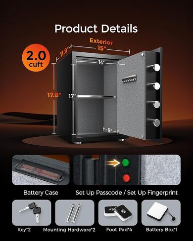 DAYI Fireproof Safe, 3.0 Cubic Feet Biometric Fingerprint Fire Proof Safes Box for Home Documents Money, Digital Touchpad Security Safe Dual Alarm System - DY-60FP in Saudi Arabia
