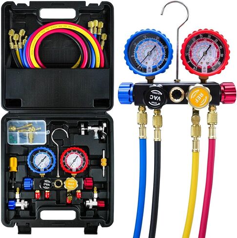 R134A AC Refrigerant Charge Hose Kit, Car AC Recharge Kit with 1/2" Puncture Style cans Can Tap and Pressure Gauge, Freon Recharge Kit for Air Conditioning Refrigerant in Saudi Arabia