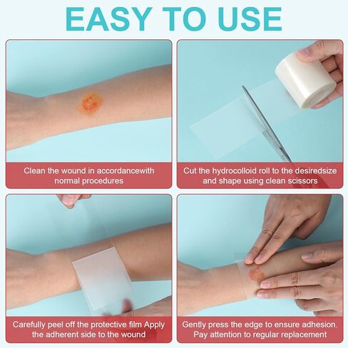 Hydrocolloid Roll for Wound Care, Cut-to-Size, Hydrocolloid Patch Bandages with Self-Adhesive, Ultra Absorbent, Waterproof, Home Essential, 2in x 11.8ft in Saudi Arabia