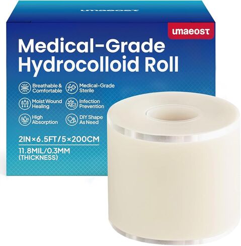 Hydrocolloid Roll for Wound Care: 2IN*6.5FT - Waterproof Ultra Thin Self Adhesive Patch for Blisters Acne Bedsores Pressure Diabetic Ulcers - DIY Size - Home First Aid Kit Essential in Saudi Arabia