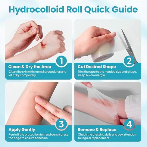 Hydrocolloid Roll for Wound Care: 2IN*6.5FT - Waterproof Ultra Thin Self Adhesive Patch for Blisters Acne Bedsores Pressure Diabetic Ulcers - DIY Size - Home First Aid Kit Essential in Saudi Arabia