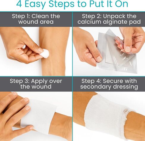 ViveCare Calcium Alginate Wound Dressing 2" x 2" (10 Pack)- Individually Wrapped, Sterile Gauze Pads - Absorbent Patches for Ulcer, Bed Sore, G Tube, & Diabetic Foot - Non-Stick Burn Treatment in Saudi Arabia