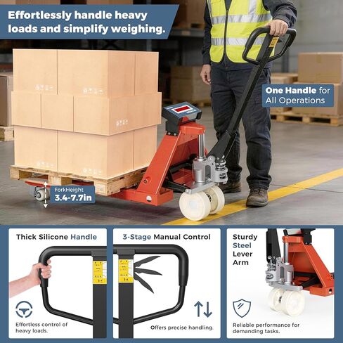 Pallet Jack Scale with Digital Indicator, Heavy Duty Industrial Fork Floor Scale for Warehouse, shiping, Post, 4400 lb x 1 lb, 54" x 27" Fork Size, 1 Piece,Tangerine in Kuwait