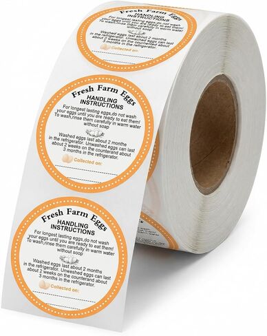 500 Pcs Farm Fresh Egg Labels, 2 Inch Round Egg Carton Stickers with Storage Guide & Writable Date, Self-Adhesive Packaging Decals for Small Farm, Farmers Market and Backyard Chicken in Saudi Arabia