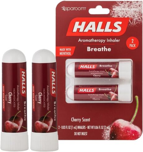 SpaRoom Halls Breathe Menthol with 100% Pure Essential Oils Aromatherapy Nasal Inhaler, 3 Pack, Cherry, Lemon and Mentho-Lyptus Scents in Saudi Arabia