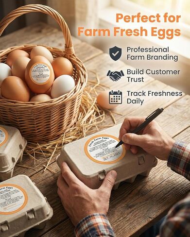 500 Pcs Farm Fresh Egg Labels, 2 Inch Round Egg Carton Stickers with Storage Guide & Writable Date, Self-Adhesive Packaging Decals for Small Farm, Farmers Market and Backyard Chicken in Saudi Arabia