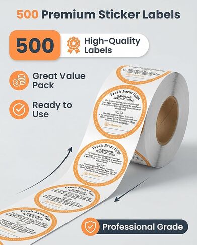 500 Pcs Farm Fresh Egg Labels, 2 Inch Round Egg Carton Stickers with Storage Guide & Writable Date, Self-Adhesive Packaging Decals for Small Farm, Farmers Market and Backyard Chicken in Saudi Arabia