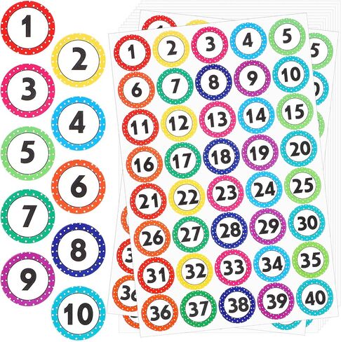 ملصقات أرقام مقاس 1 بوصة 1-40، ملصقات أرقام صغيرة للفصل الدراسي، ملصقات مرقمة مستديرة ملونة متتالية للتخزين، منظمة داخلية وخارجية، ملصقات ذاتية اللصق مقاومة للماء (12 ورقة /480 قطعة) in Kuwait