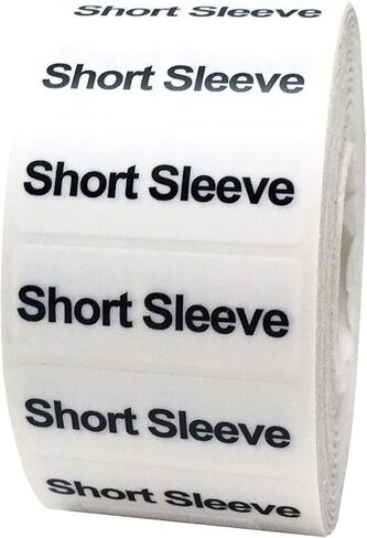 Short Sleeve Clothing Labels – Size Strip Stickers for Retail Apparel, 1.25 x 5 Inch Clear Adhesive Labels, 125 Total Stickers Per Roll for Clothing, Inventory, and Store Displays – Made in the USA in Saudi Arabia