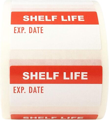 White and Red Shelf Life Labels, 3/4 x 1 1/2 Inch Semi Gloss Expiration Date Stickers, 500 Total Adhesive Labels on a Roll for Food Safety, Prep Dating, and Inventory Control – Made in the USA in Saudi Arabia