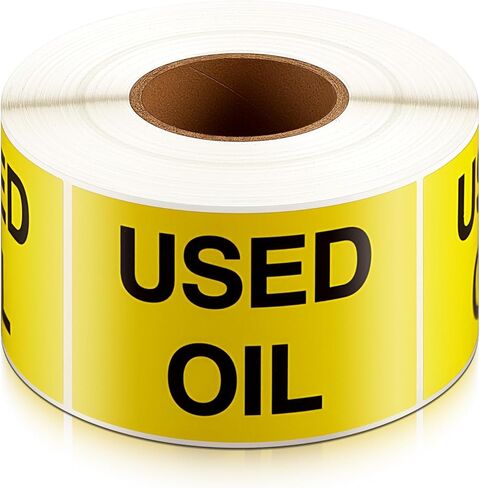Zhanmai Used Oil Labels 2" x 3", Fluorescent Yellow Adhesive Stickers, 500 Per Roll, Hazardous Waste Identification for Drums, Containers & Recycling for Waste Management in Saudi Arabia