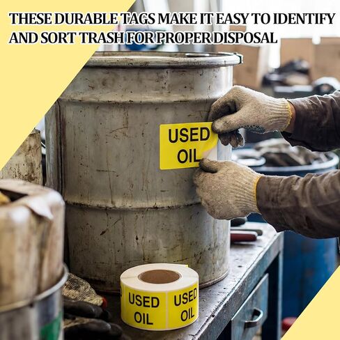 Zhanmai Used Oil Labels 2" x 3", Fluorescent Yellow Adhesive Stickers, 500 Per Roll, Hazardous Waste Identification for Drums, Containers & Recycling for Waste Management in Saudi Arabia
