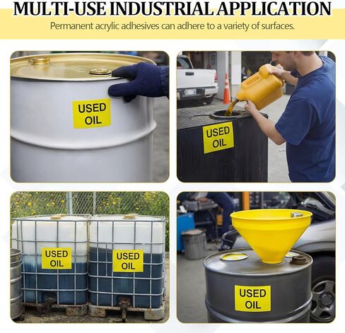 Zhanmai Used Oil Labels 2" x 3", Fluorescent Yellow Adhesive Stickers, 500 Per Roll, Hazardous Waste Identification for Drums, Containers & Recycling for Waste Management in Saudi Arabia