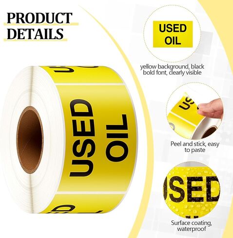 Zhanmai Used Oil Labels 2" x 3", Fluorescent Yellow Adhesive Stickers, 500 Per Roll, Hazardous Waste Identification for Drums, Containers & Recycling for Waste Management in Saudi Arabia