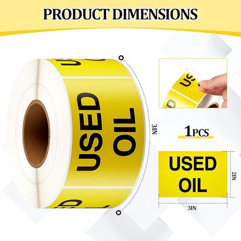 Zhanmai Used Oil Labels 2" x 3", Fluorescent Yellow Adhesive Stickers, 500 Per Roll, Hazardous Waste Identification for Drums, Containers & Recycling for Waste Management in Saudi Arabia
