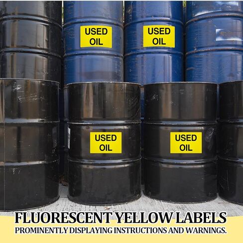 Zhanmai Used Oil Labels 2" x 3", Fluorescent Yellow Adhesive Stickers, 500 Per Roll, Hazardous Waste Identification for Drums, Containers & Recycling for Waste Management in Saudi Arabia