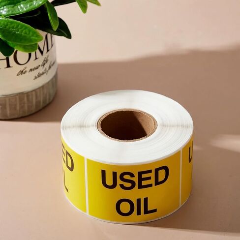 Zhanmai Used Oil Labels 2" x 3", Fluorescent Yellow Adhesive Stickers, 500 Per Roll, Hazardous Waste Identification for Drums, Containers & Recycling for Waste Management in Saudi Arabia