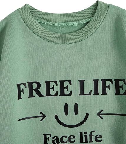 سويت شيرت للفتيات من SweatyRocks برسوم جرافيك ورقبة دائرية وأكمام طويلة وكتف منسدل وأكمام طويلة أخضر 8Y in Saudi Arabia