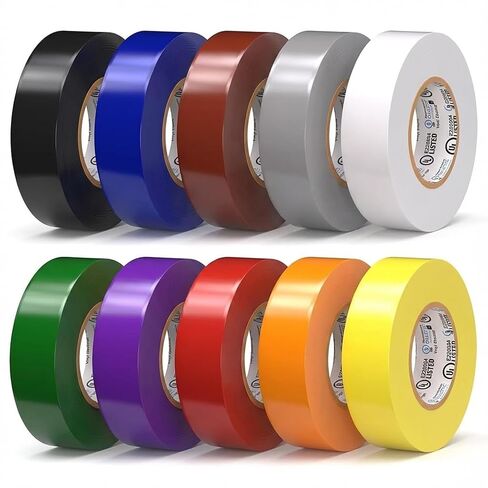 OHLECTRIC High-Grade Colored Electrical Tape (10-Pack) ¾x60ft 7mil Thick Multicolor High-Temp Flame-Retardant Electrical Tape Heat Resistant & Weatherproof Heavy-Duty Rolls 10-Roll Pack UL/CSA Listed in Saudi Arabia