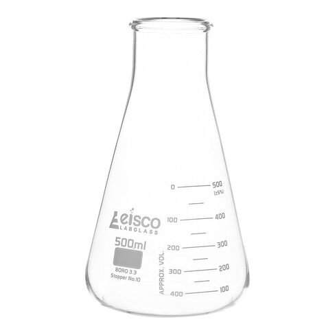قارورة EISCO Erlenmeyer، 500 مل - رقبة واسعة - ASTM، مقياس متدرج مزدوج - زجاج البورسليكات - قوارير واسعة الرقبة، قوارير مخروطية، قوارير زجاجية in Saudi Arabia