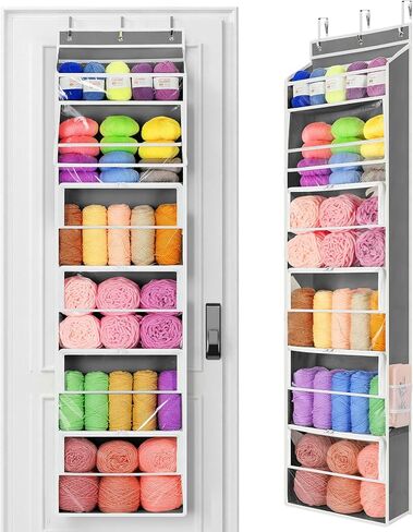Yecaye Hanging Yarn Storage Organizer with 6 Zippered Closure Compartments, Large Capacity Dustproof Yarn Storage with Clear Full-Front PVC, Door Organizer Hanging for Bedroom Closet, Pearl White in Saudi Arabia