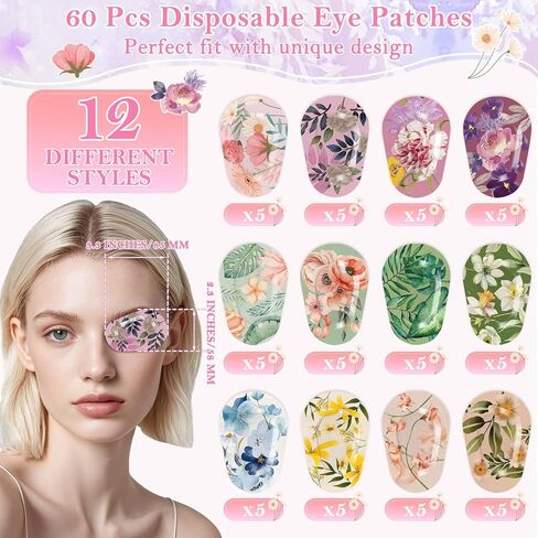 60Pcs Adhesive Eye Patches for Adults, 12Styles Disposable Sticky Eye Cover Patch, Cute Medical Eye Bandage for Women Lazy Eye Sleeping Dry Eye in Saudi Arabia