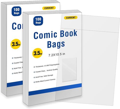 أكياس الكتب الهزلية الحالية 100 قيراط، أكمام الكتب الهزلية السميكة 3.5 مل، كريستال شفاف خالٍ من الأحماض، 7.2 × 10.5 بوصة، جودة أرشيفية، تناسب تخزين الكتب الهزلية القياسية in Kuwait