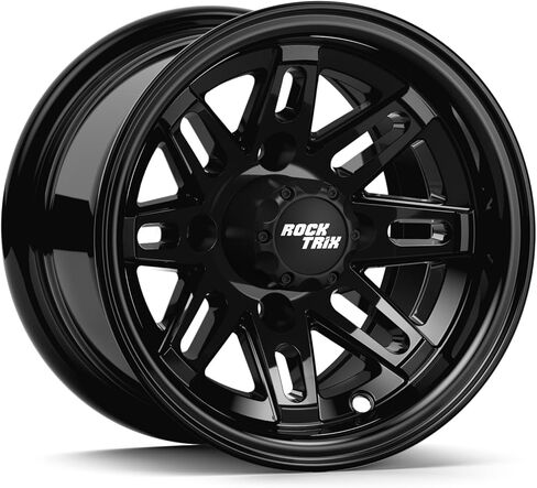 عجلات عربة الجولف RockTrix RT103 12 بوصة إطارات 12x7، نمط مسمار 4x4 4x101.6، 3+4 إزاحة (-25 مم) متوافقة مع Club Car EZGO Yamaha - أسود لامع، قطعة واحدة in Kuwait