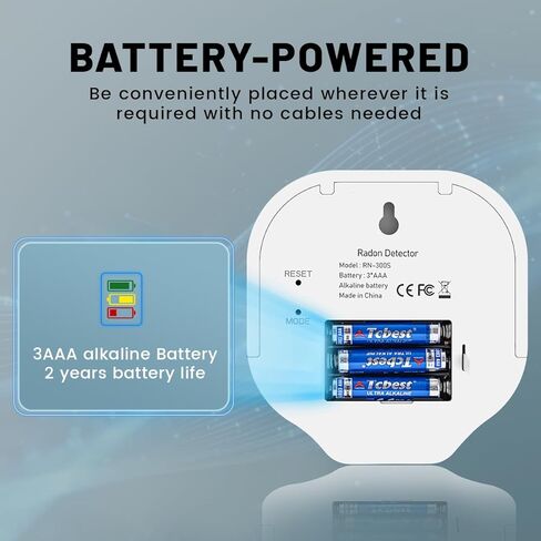 Radon Detector for Home, Office, Workplace, Hello Radon S, E-Ink Display, Alpha Spectrometer Sensor, 2-Year Battery Life, Wall Mounted & Free Standing, PCi/L & Bq/m³ Units Switchable in Saudi Arabia