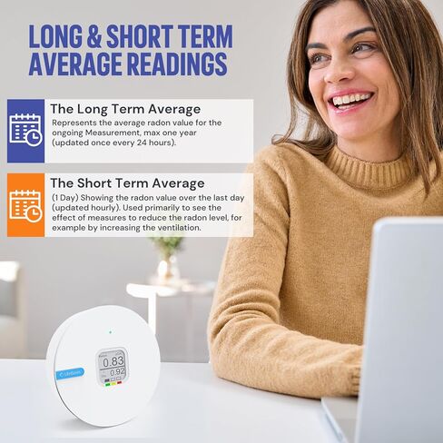 كاشف الرادون من LifeBasis للمنزل، جهاز عرض الرادون المحمول بالحبر الإلكتروني مع مراقبة قصيرة وطويلة المدى لمستويات الرادون، وحدة قياس قابلة للتحويل Bq/m3 أو pCi/L، تعمل بالبطارية in Kuwait