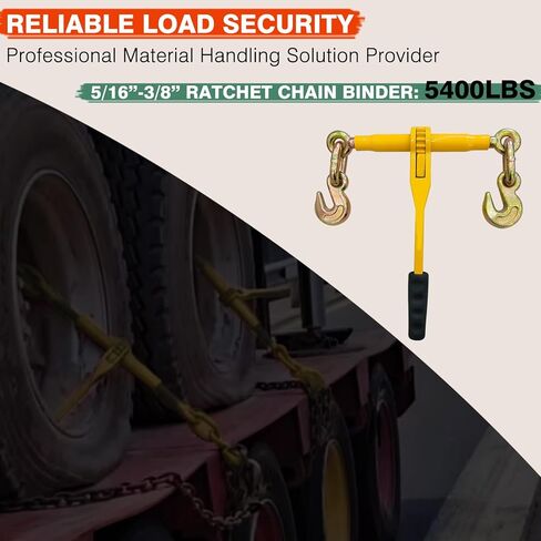 مجموعة سلسلة وموثق 5/16 بوصة - 3/8 بوصة، 2 حزمة G80 5/16 بوصة × 10FT سلاسل مع خطاف تصارع ومجلدات سقاطة، قوة عمل 5400 رطل، مجلدات سقاطة وسلاسل للسحب والسحب والربط والشاحنة in Kuwait