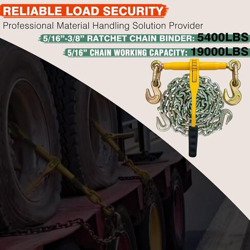 مجموعة سلسلة وموثق 5/16 بوصة - 3/8 بوصة، 2 حزمة G80 5/16 بوصة × 10FT سلاسل مع خطاف تصارع ومجلدات سقاطة، قوة عمل 5400 رطل، مجلدات سقاطة وسلاسل للسحب والسحب والربط والشاحنة in Kuwait