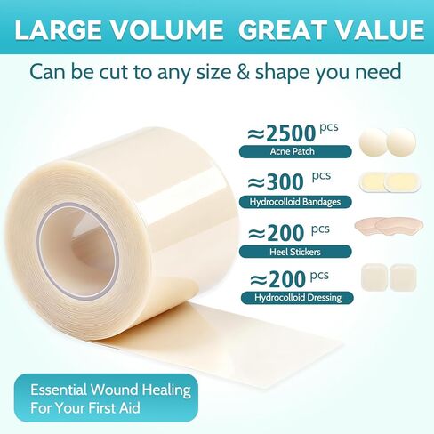 Hydrocolloid Roll for Wound Care, 2in x 16ft, Cut-to-Size, Extra Large Hydrocolloid Patch Bandages with Self-Adhesive, Ultra Absorbent, Flexible & Waterproof, Wound Healing, First Aid Kit Essential in Saudi Arabia