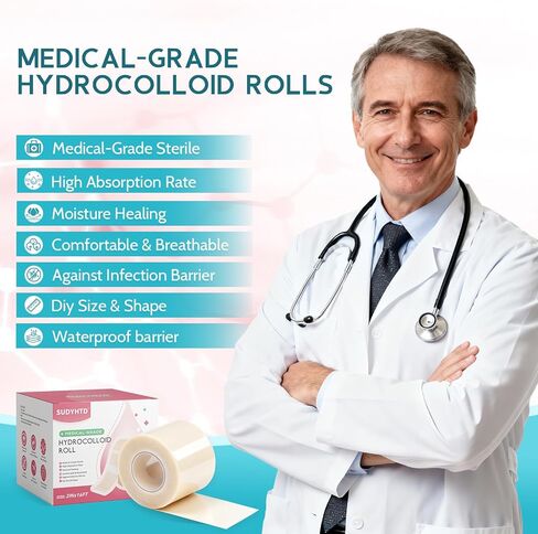 Hydrocolloid Roll for Wound Care, 2in x 16ft, Cut-to-Size, Extra Large Hydrocolloid Patch Bandages with Self-Adhesive, Ultra Absorbent, Flexible & Waterproof, Wound Healing, First Aid Kit Essential in Saudi Arabia