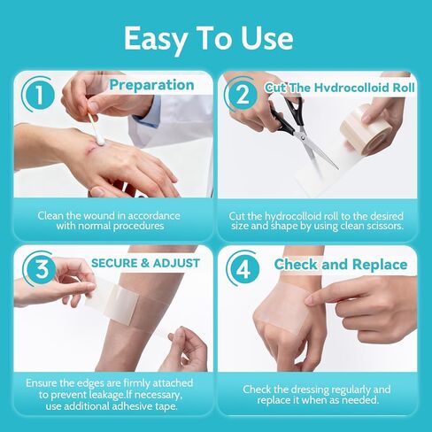Hydrocolloid Roll for Wound Care, 2in x 16ft, Cut-to-Size, Extra Large Hydrocolloid Patch Bandages with Self-Adhesive, Ultra Absorbent, Flexible & Waterproof, Wound Healing, First Aid Kit Essential in Saudi Arabia