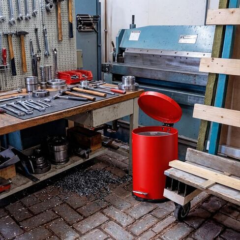 Geetery 6 Gallon Galvanized Steel Oily Waste Can 16" x 12" Red Metal Waste Container Safety Can with Galvanized Steel Liner, Foot Operated Self-Closing Lid for Flammable Solvents/thinners/Oil Rags in Saudi Arabia
