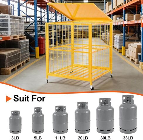 Propane Tank Storage Cage 4 Cylinder, Heavy Duty Powder Coated Steel with Yellow Finish, Expanded Metal Mesh for Leak Prevention & Quick Inspection, Mobile with 4 Swivel Casters (2 Locking Brakes) in Saudi Arabia