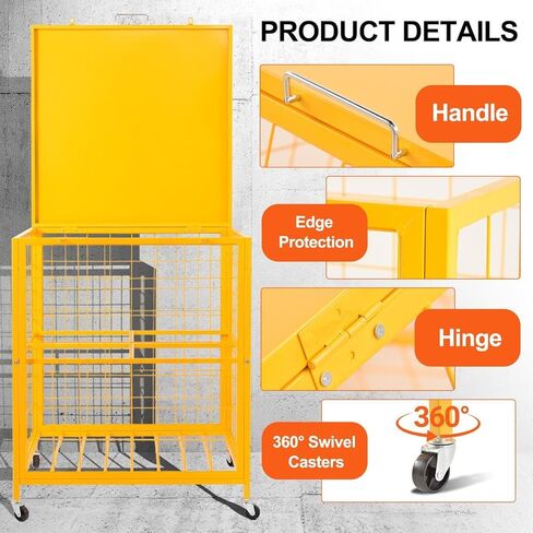 Propane Tank Storage Cage 4 Cylinder, Heavy Duty Powder Coated Steel with Yellow Finish, Expanded Metal Mesh for Leak Prevention & Quick Inspection, Mobile with 4 Swivel Casters (2 Locking Brakes) in Saudi Arabia